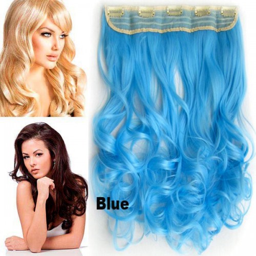 Predlžovanie vlasov, účesy - Clip in pás vlasov - lokne 55 cm - modrá