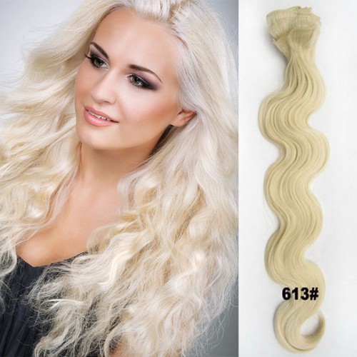 Predlžovanie vlasov, účesy - Clip in sada vlnitá DE-LUXE, odtieň 613 - beach blond