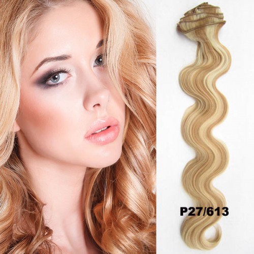 Predlžovanie vlasov, účesy - Clip in sada vlnitá DE-LUXE, odtieň  27/613 - mix blond