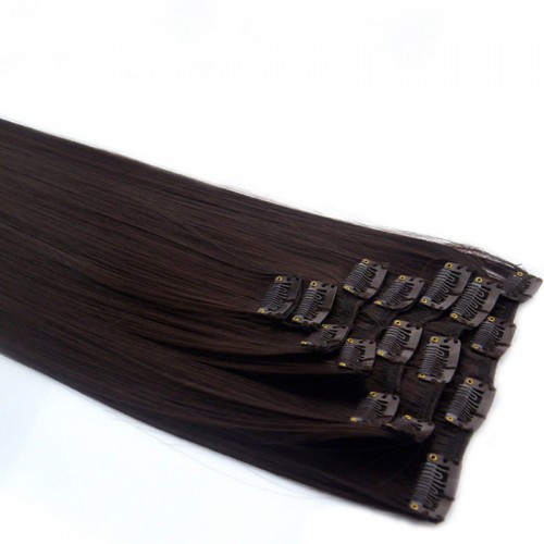 Predlžovanie vlasov, účesy - Clip in sada ŠTANDARD - 57 cm, odtieň 4 - tmavo hnedá