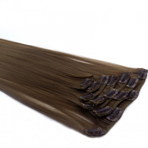 Predlžovanie vlasov, účesy - Clip in sada ŠTANDARD - 57 cm, odtieň 8 - svetlo hnedá