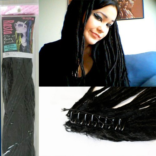 Predlžovanie vlasov, účesy - Rasta vrkoč - cop rovný 57 cm na štipci - čierny