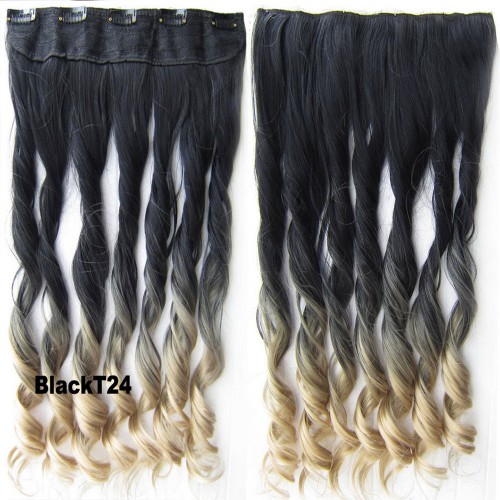 Predlžovanie vlasov, účesy - Clip in pás - kučery - ombre - odtieň Black T 24