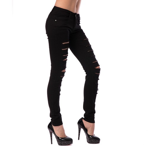 Dámska móda, doplnky - Dámske čierne džínsy s dierami