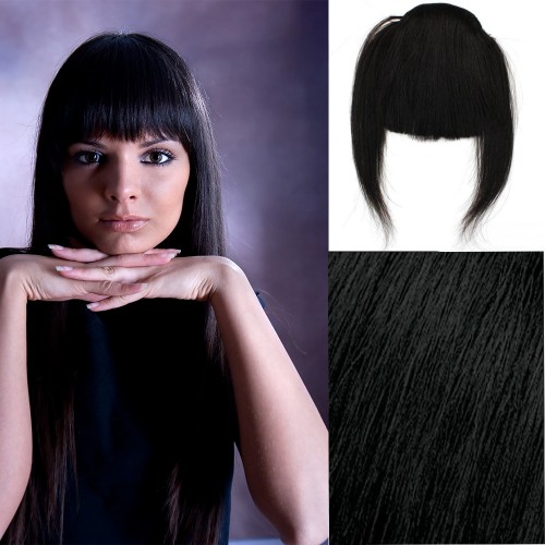 Predlžovanie vlasov, účesy - Clip in ofina - REMY 100% ľudské vlasy - 1B - čierna