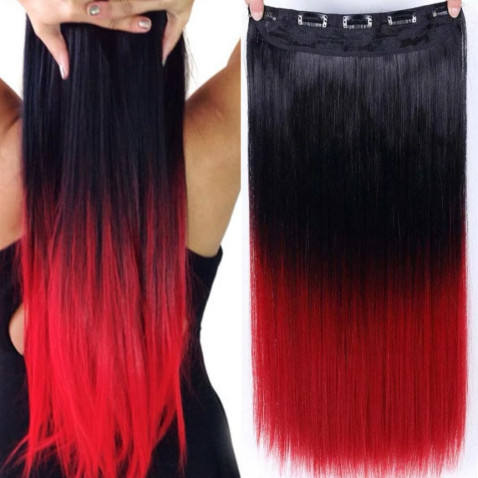 Clip in vlasy - rovný pás - ombre - odtieň Black T Red