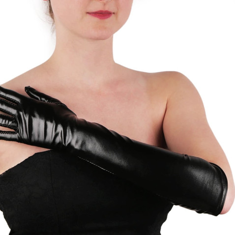 Dlhé spoločenské rukavice imitácia latexu čierna