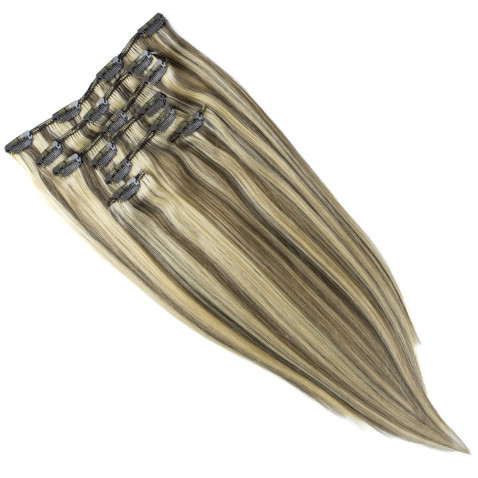 Clip In vlasy Premium 40 cm / 100 g - melir ľadová blond - prírodná svetlo hnedá