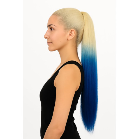 Vrkoč, cop na nasadenie 70 cm, kanekalón - ombre blond - modrá