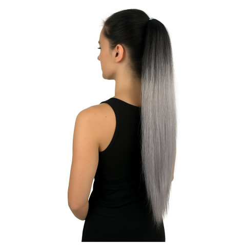 Vrkoč, cop na nasadenie 70 cm, kanekalón - ombre čierna - šedá