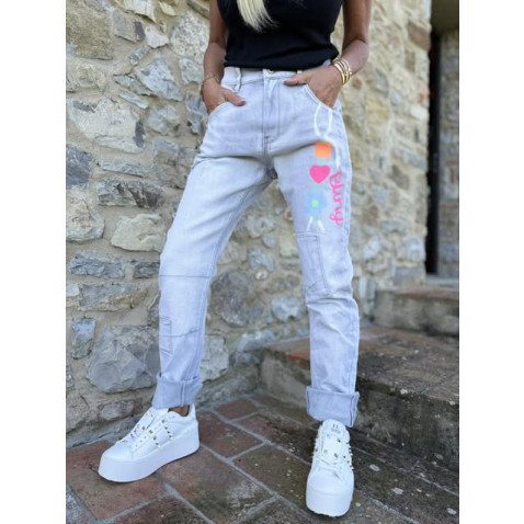 Dámske jeans baggy svetlo šedej Bung