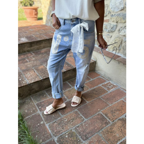 Dámske jeans N5 s čipkou