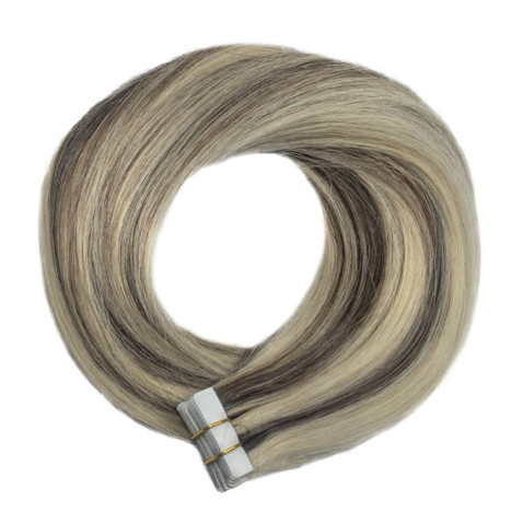 TAPE IN vlasy Premium 60 cm - melír ľadová blond / hnedá