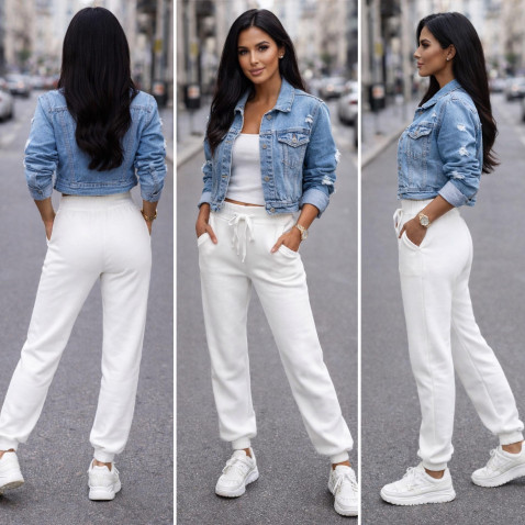 Dámske fleecové tepláky - biela