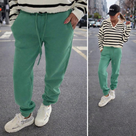 Dámske fleecové tepláky - tmavo zelená