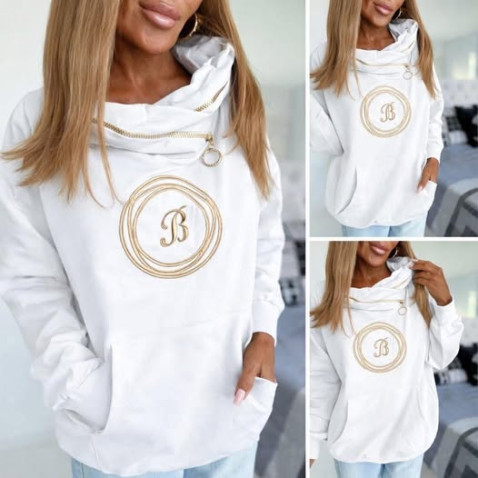 Dámska mikina s vyšitým znakom B - biela