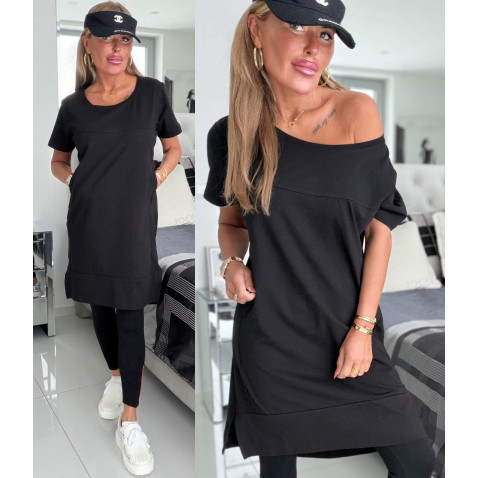 Super bavlnená šatovka - tunika Classic Rue Paris - čierna