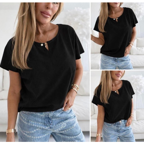 Bavlnená blúzka s perlou - čierna