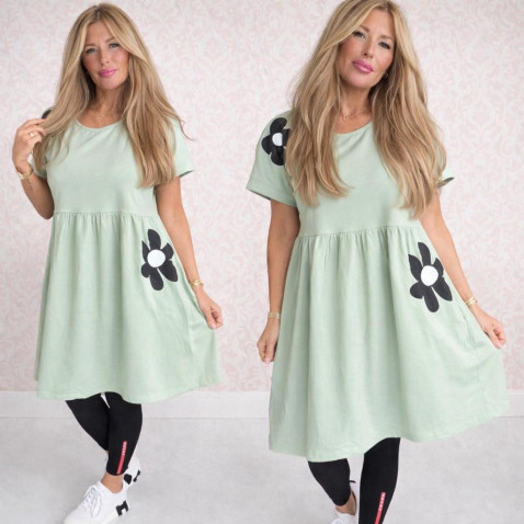Dámske šaty s kvetmi - svetlo zelená