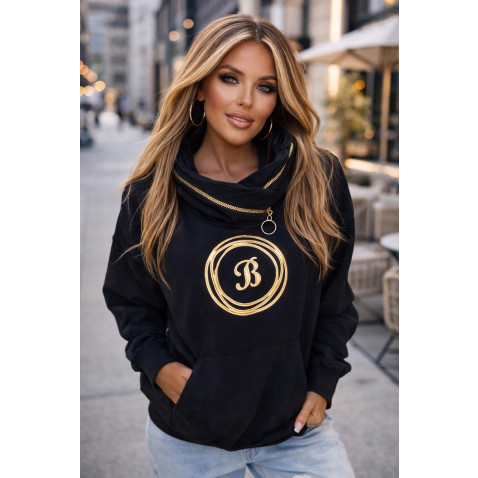 Dámska mikina s vyšitým znakom B - čierna