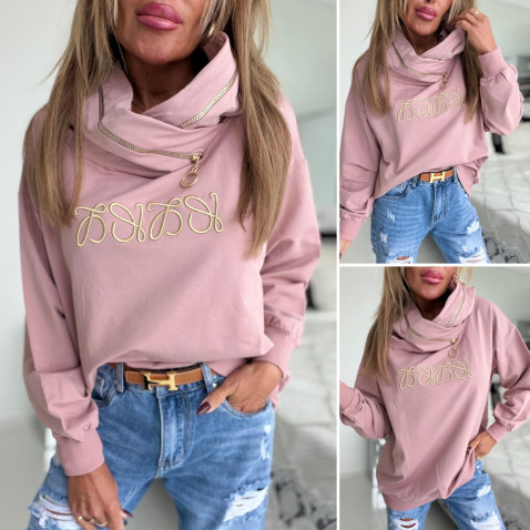 Mikina vyšité znaky - púdrová