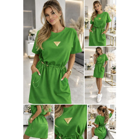 Bavlnená šatovka vrecka av páse na stiahnutie - zelená