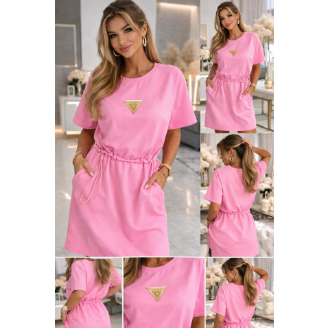 Bavlnená šatovka vrecka av páse na stiahnutie - ružová