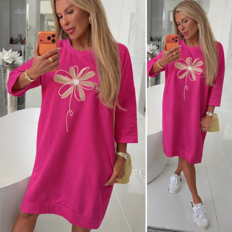 Dámska bavlnená šatovka s kvetom - ružová