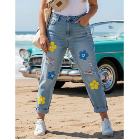 Dámske jeans s aplikáciou Flower
