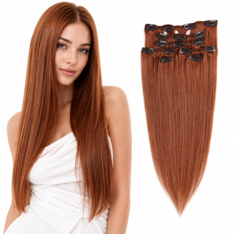 Clip in vlasy 55 cm ľudské - Remy 70g - odtieň 30 - gaštanová