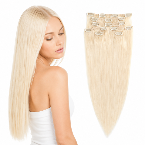 Clip in vlasy 55 cm ľudské - Remy 70g - odtieň 613 - blond